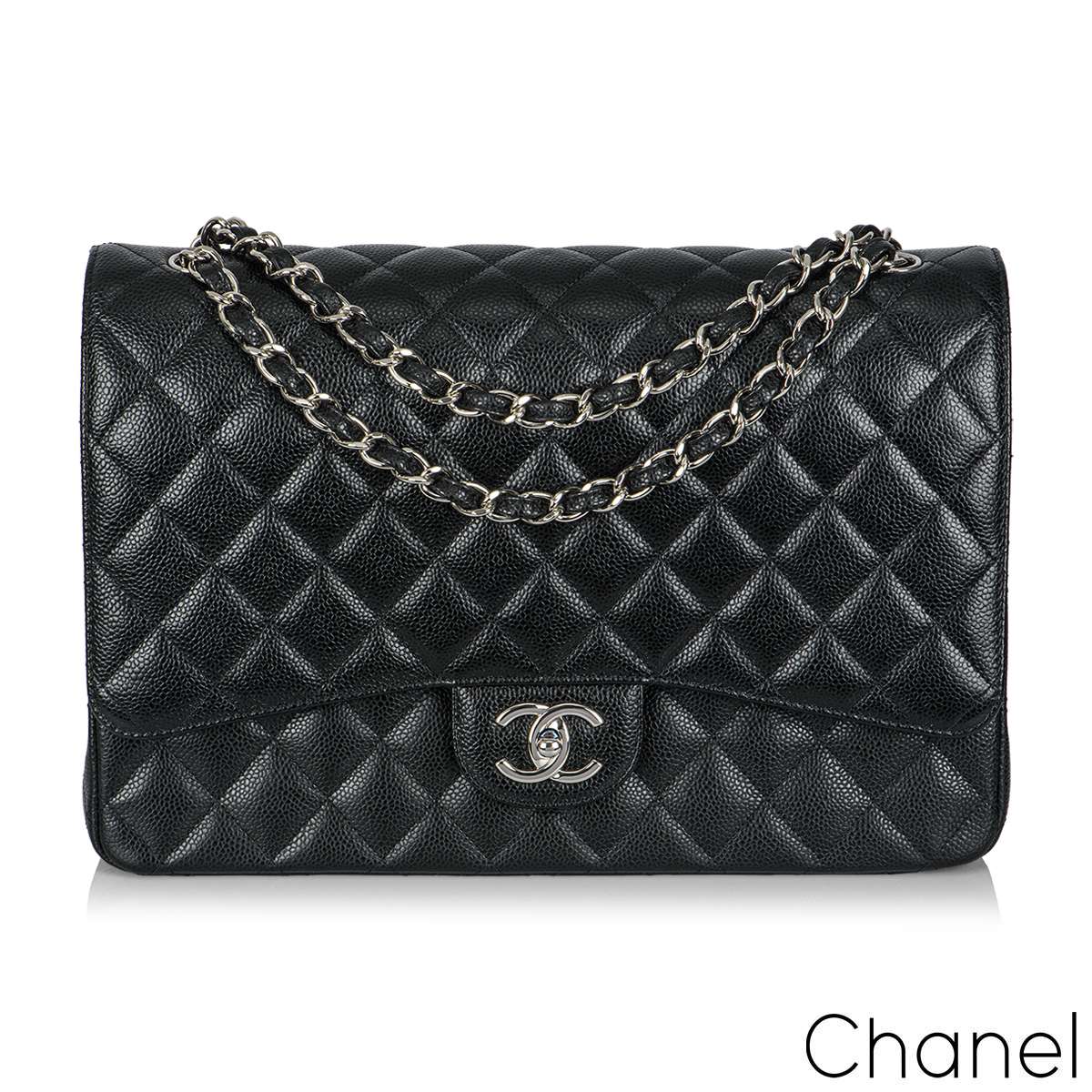 Chanel Black Caviar Maxi Classic Double Flap Bag | Rich Diamonds